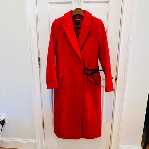Ted Baker London Red Over Coat Alpaca Wool Cashmere Blend Size 2 - Picture 6 of 16